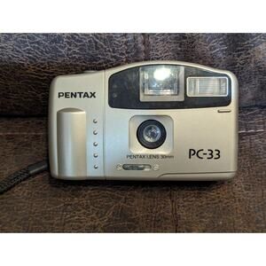 Pentax PC-33 35mm Camera Silver Black 30mm Lens Point & Shoot w Case Untested